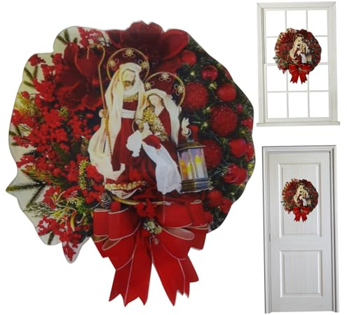 Weihnachtskränze für die Haustür, 24, 9 x 22, 1 cm, flach, Weihnachtskrippe, Weihnachtstürschild, Acryl, Weihnachtsaufhänger, christlich, für Festliche Winterdekoration