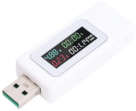 Plyisty USB Power Meter, Digital Multimeter Voltage Current Tester with Intelligent Memory for Chargers Power Banks Mobile Phones, 0-6.5A 0-195W 0-99 Hours (White)
