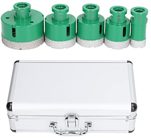 Ensemble de scies-cloches diamantées, 5 pièces, kit professionnel de forets brasés avec boîte de rangement en aluminium pour marbre, carrelage, verre, céramique, granit, pierre,