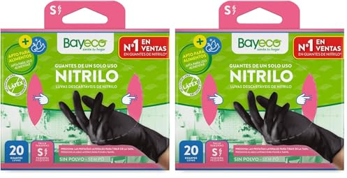 Bayeco Unisex Schwarze Nitrilhandschuhe, S (Packung mit 2)
