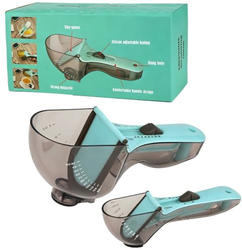 2 Cucharas Medidoras Ajustables para Líquidos y Sólidos | Ideal para medir harina, azúcar, especias, café, té, aceite, líquidos, repostería, cocina y preparación de alimentos.