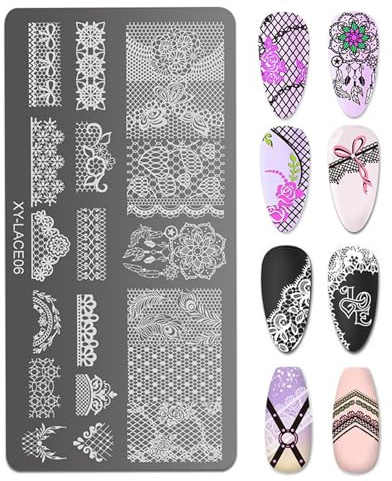 Lot de 6 plaques d'estampage pour ongles professionnels en dentelle et motifs - Accessoires de manucure
