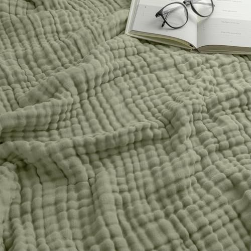 rialgirw Musselin Decke – 100% Musselin Baumwolle, 6-lagige Sanfte Musselindecke Sommer, Art Kuscheldecke für Erwachsene Baby, as Cuddly Blanket, Sofa, Bed, Couch Throw (Matcha-Grün, 150 * 200cm)
