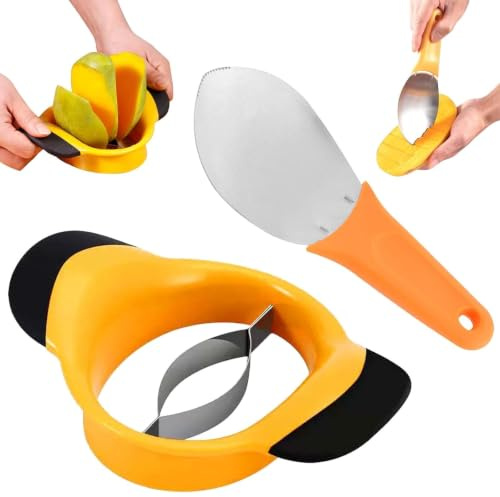 2 PCS Mango Slicer Set,Non-Slip Handles,Stainless Steel Blade for Kitchen