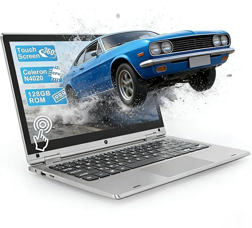 Portátil Táctil Plegable 360° - 11.6 Pulgadas, PC Portátil 6GB RAM 128GB SSD Celeron N4020, Pantalla IPS 1366 x 768, Laptop Para Estudios Trabajo Ocio, Computer con Película de Teclado - Plata