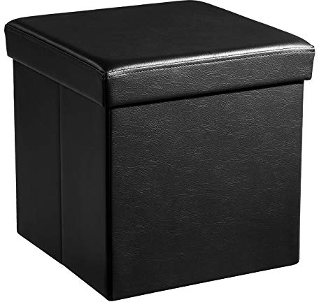 SONGMICS 38 x 38 x 38 cm Baúl Puff Taburete para almacenaje Plegable Carga máxima de 300 kg Negro LSF101