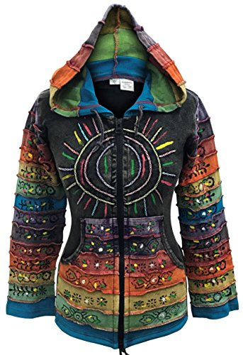 SHOPOHOLIC FASHION Huvtröja med lappverk, syratvättad och flerfärgad jacka med huva, randigt regnbågsmönster på ärmarna, hippie-jacka, gRÖN, 3XL