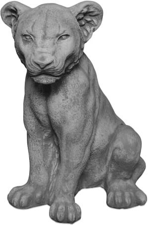 gartendekoparadies.de Kraftvolle Löwin Steinfigur, Grau, Frostsicher aus Steinguss für Außenbereich, H. 42 cm, 23 kg