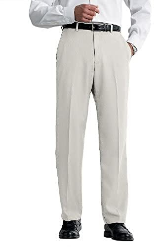 Haggar, Pantalones de Hombre Cool 18 con Cintura expansible Oculta, Pliegues en la Parte Delantera Beige String Beige