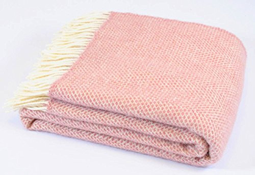 Tweedmill Textiles Honeycomb pure new wool blanket throw rug - Dusky pink - BRITISH MADE
