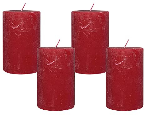 4 Rustic Stumpenkerzen Premium Kerze Rot 6x10cm - 38 Std Brenndauer