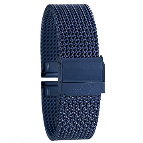 Eichmüller BandOh, cinturino in acciaio inox, con maglia milanese, placcato oro PVD, blu, 20 mm, cinturino, Blu, 20mm, Bracciale