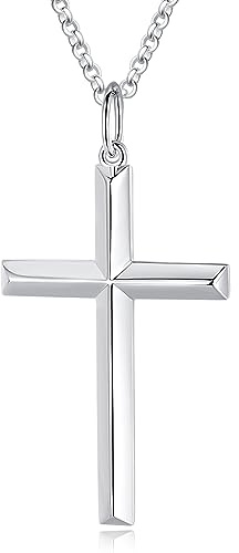 FANCIME White Gold Plated 925 Solid Sterling Silver High Polished Mens Crucifix Pendant Necklace Fine Jewellery for Mens Boys - Chain Length: 24 Inch