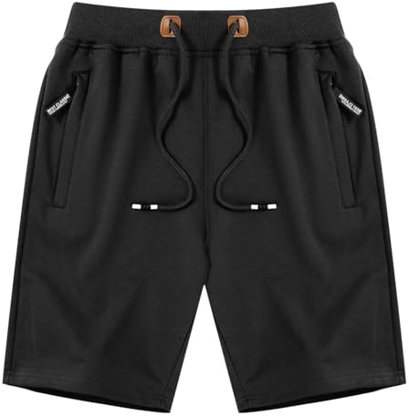 LY4U Pantalones Cortos Deportivos Casuales para Hombre con Bolsillos con Cremallera en la Cintura Elástica Negro L