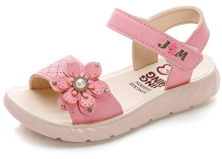 Sandal flicksandaler, sommar, läder, blommor för småbarn, flickor, Mörkrosa 3, 36 EU
