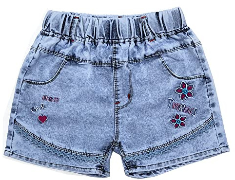Peacolate 7-11 Ans Short d'été en Jean pour Petites et Grandes Filles pour Adolescents Taille élastique Jeans déchirés à Fleurs (8 Ans, cœur)