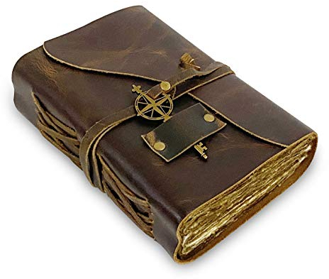 WANDERINGS Braun Vintage Leder Tagebuch – 15,2X22,9 cm – Antikes Handgefertigtes Tagebuch Mit Altmodischem Büttenrand Papier – Zum Schreiben, Schatten Tagebuch, Zauberbuch, Skizzieren