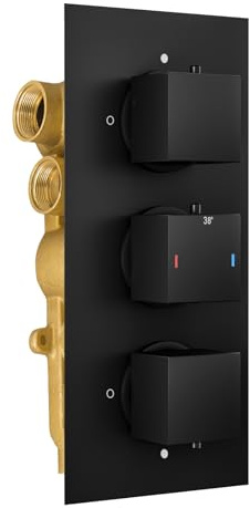 Matt Black 3 Dial 3 Way Square Concealed Thermostatic Shower Valve