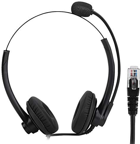 PUSOKEI Casque de Service Client pour Centre D'appels, Casque Binaural Filaire Antibruit, avec Interface Crystal Head RJ11 et Microphone, Son Supérieur pour Les Appels