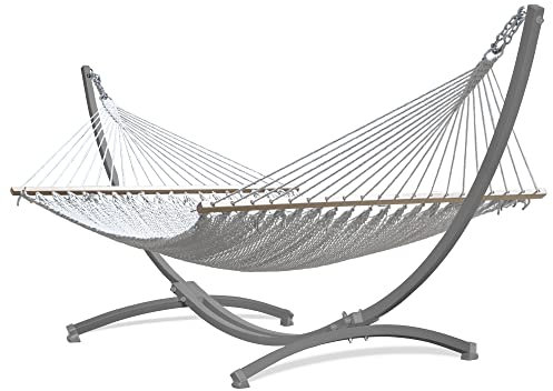 Potenza Stabhängematte mit Grande Gestell bis 220kg I Barbados Hängematte- 210x140, 200kg (Ecru, Gestell Grau)