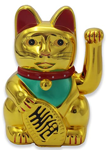 e!Orion Gato de La Buena Suerte, Gran Oro agitando la Mano Paw Up Riqueza Prosperidad Gato de Bienvenida Buena Suerte decoración Feng Shui para el hogar y el automóvil Y Regalo(9 x 16cm)