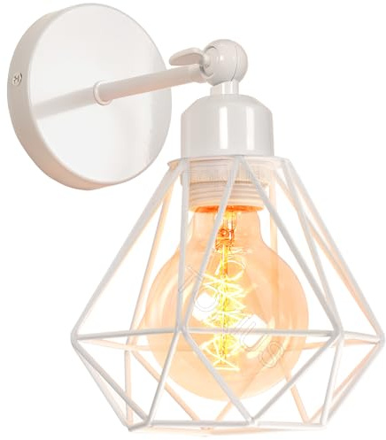 TOKIUS Wandlampe Vintage 16CM Wandleuchte Innen im Industrial Design Retro E27 Lampe aus Eisen Käfig Lampenschirm Verstellbare Deckenleuchte für Flur Wohnzimmer (1 Stück, Weiß)