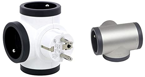 Legrand - Fiche multiprise rotative avec 3 prises latérales avec terre - blanc et gris foncé & Fiche multiprise avec 3 prises latérales avec terre - alu et gris foncé