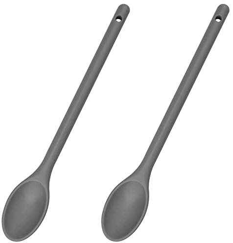 Honatrv 2 Pezzi Cucchiai Lunghi in Silicone Antiaderenti Resistenti al Calore Cucchiaio da Insalata a Manico Lungo per Cucina Cottura Cottura Mescolando Strumenti di Miscelazione 30 x 4,8cm