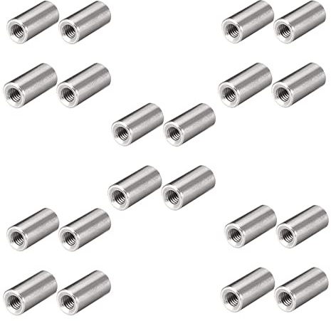 20 Stück M4 6x12mm 304 Edelstahl Mutterverbinder Langmutter Rundverbinder Muttern Innengewinde Stangenbesatz Runde tiefe Mutter