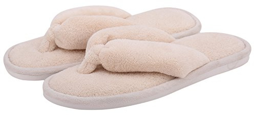 Onmygogo Fuzzy Zehentrenner - Zapatillas de casa para mujer, de felpa, suaves, cómodas, fáciles de lavar, pantuflas de interior para verano, beige, 36/37 EU