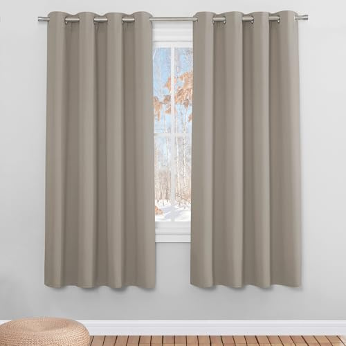 PONY DANCE Thermal Bedroom Curtains with Eyelet - Sands Energy Saving Privacy Curtains, Soundproof Drapes Living Room/Office/Bedroom/Meeting Room, 2 Panels, 46x72 Inch, Sand