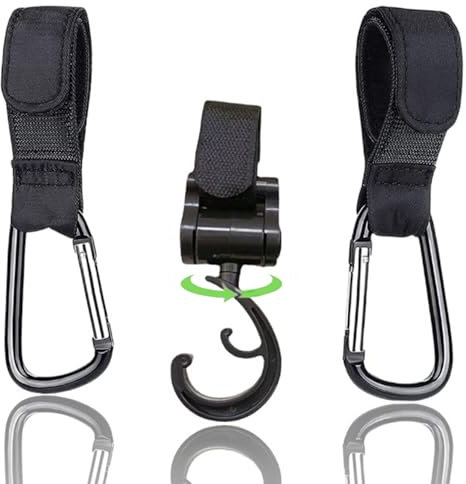 Ganchos Carro Bebe (3ud) - 1 GANCHO Carro Bebe doble + 2 MOSQUETON carro bebe - Gancho para CARRITO de BEBE - Gancho para Carrito Bebe - Mosqueton carrito bebe - Ganchos para carro bebe - UNIVERSALES