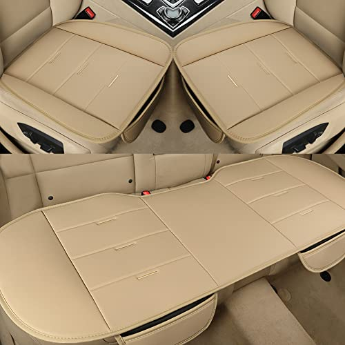 Black Panther Funda Asiento Coche, Universal PU Protectores de Asiento de Cuero Adaptarse a 90% de los vehículos (Beige)