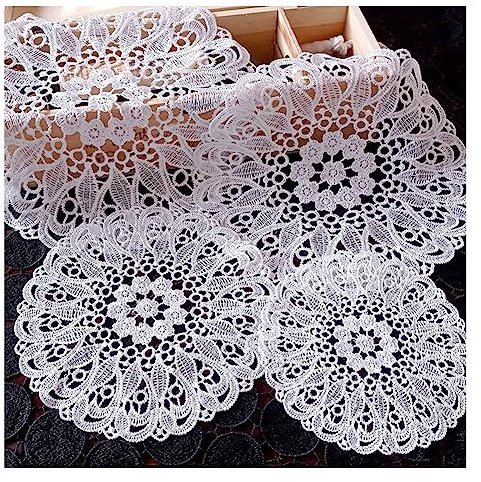 Yurosiay 2 Stück Weiße Spitzendeckchen Vintage Rund Spitze Untersetzer Handgemachte Häkeltischdecke Elegant Blumen Stickerei Tischset Runde Spitze Tischmatte Gehäkelte Tischdecke Washio 35cm