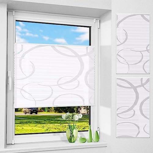 Allesin Plissee ohne Bohren mit ausgebranntem Kreismotiv, Plissees Klemmfix mit Muster,Weiß 80x110cm(BxH), Plisseerollo Jalousie Rollos für Fenster und Tür, Sichtschutz und Sonnenschutz