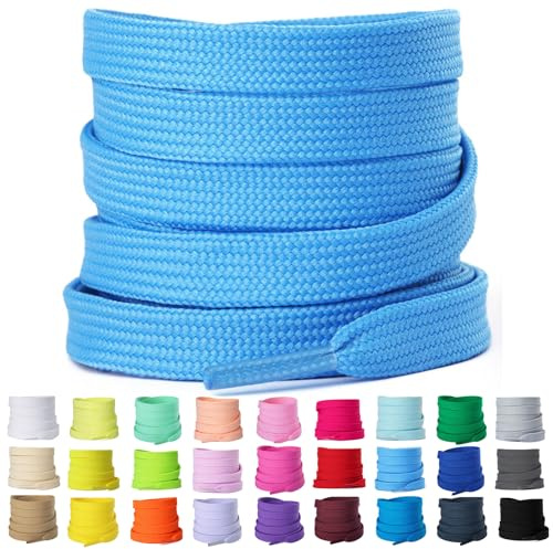 2 Paires Lacets Plats 8mm de Remplacement pour Baskets, Bleu, 120cm