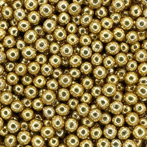 A Pinch Of - Pearls - High Shine 4mm Gold Cake Topper Sprinkles - 30g Edible Shimmer Ball Cupcake Decorations - Weddings, Christenings & Parties