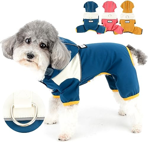 Zunea Wasserdichter Hunderegenmantel mit Beinen für Kleine Hunde Welpen Regenjacken mit Kapuze Leichte Reflektierende Regenmantel Slicker Poncho Haustier Mädchen Jungen Regenkleidung Overall Blau S