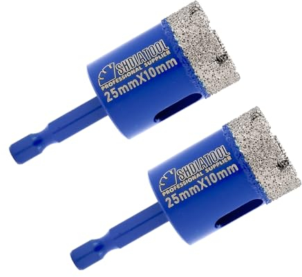 SHDIATOOL Diamant-Bohrer 25mm, Mauerwerk Kern Bits Fliesenschneider für Porzellan Fliesen Marmor Keramik Granit Quick-fit Shank Lochsäge für Handbohrer(2er Pack)