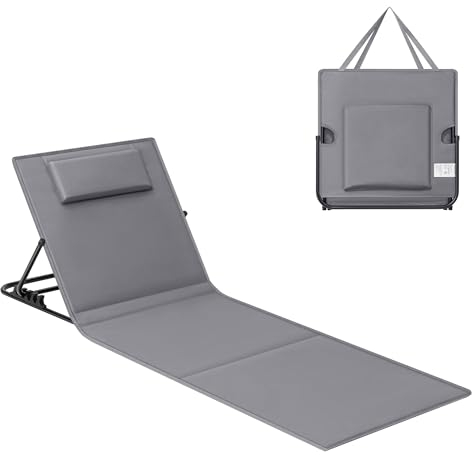 SONGMICS Lettino da Spiaggia, Sedia a Sdraio, Lettino Prendisole, Cuscino, Schienale Inclinabile, Portatile con Manico, per Campeggio Giardino Piscina, 158 x 55 cm, Grigio Ardesia GCB151G01