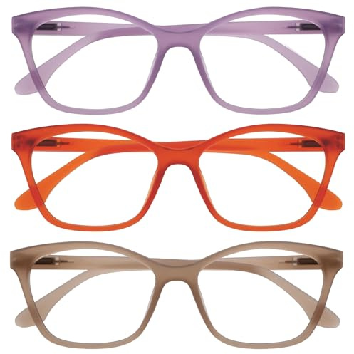 OPULIZE KAT läsglasögon - kattögonbåge - herr och dam - fjädergångjärn, 3 Pack - Lila/Orange/Taupe, Taglia unica