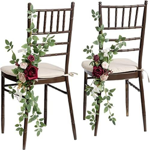 Rockreyoa 2er Set Hochzeits Gang Dekorationen Stuhl Blumen mit Eukalyptus Künstliche Hochzeitsbogen Blumen Kirchenbank für Hochzeits, Zeremonie, Party, Stuhldekoration, Hintergrund Dekoration 2#
