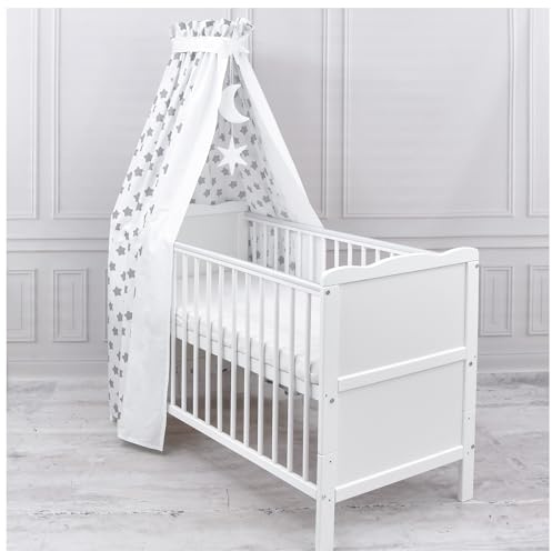 Generisch Baby Delux Babybett Himmel Betthimmel Baumwolle Baldachin für Babybett Kinderbett Wiege Stubenwagen Himmelstange Sterne Mond Applikationen Deko (Big Stars White, ohne Himmelstange)