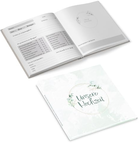 Logbuch-Verlag Eukalyptus Gästebuch Hochzeit mit Fragen grün weiß Hochzeitsgästebuch zum Ausfüllen 21 x 21 cm