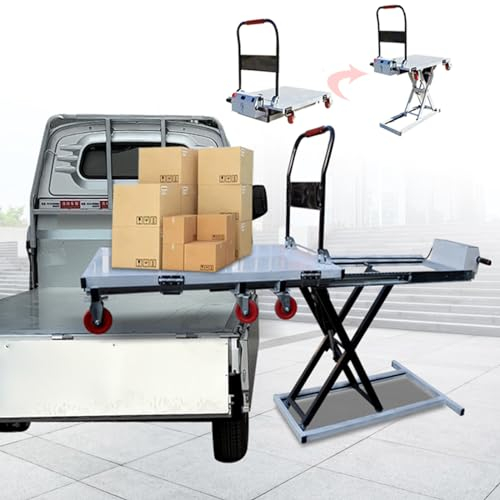 Carrello Elevatore Idraulico, Tavolo Elevatore Elettrico A Forbice Singola Con 4 Ruote, Carrello Idraulico Elevabile Per Movimentazione Materiali, Capacità 300 Kg, Altezza Di Sollevamento 38,6