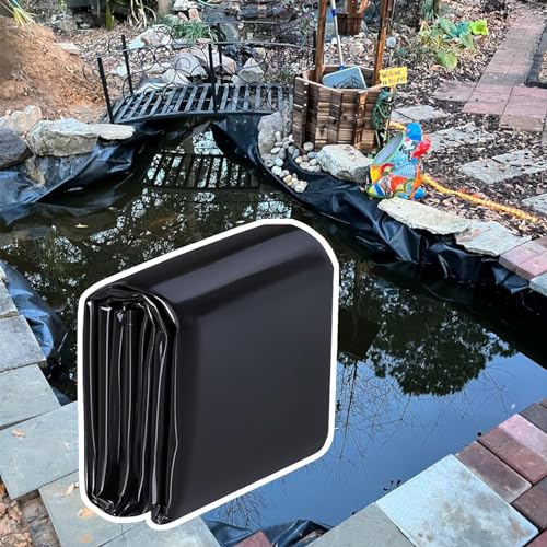 HDPE Teichfolie 8x8.0m Teichmembran Flexibel Garten Poolfolie 2x2.0m 5x6.0m vorgeschnitten Schwarz Teichplane für Wasserfälle Bäche Brunnen 0.2mm Stärke Faltbare Undurchlässige Folie(Größe:11x8.0m)