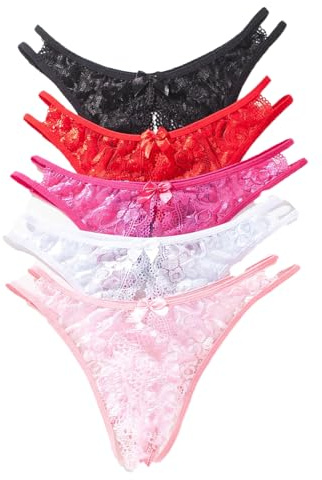 Justgoo Womens Lace G-String Thongs Panties Underwear Low Rise T-Back Underpants Pack of 1-5