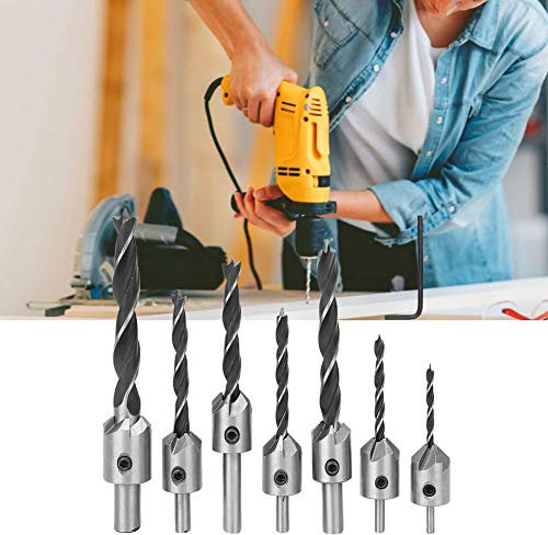 Foret à Bois 7 Pièces, Jeu D'outils Hexagonaux à 5 Cannelures avec clé Hexagonale, Enlèvement Rapide des Copeaux, écrou Parfaitement intégré