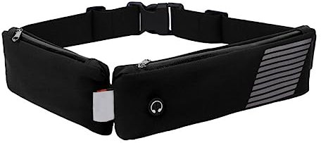 BELLIFFY Outdoor Laufgürtel Handy Tasche Wasserdichter Hüftpack Für Jogging Radfahren Wandern Bequeme Leichte Bauchtasche Mit Zwei Reißverschlusstaschen Schwarz