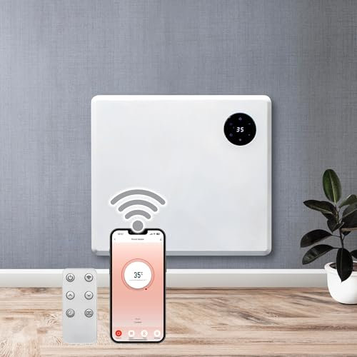 Purus 600W White WIFI Smart App Control, Electric Radiator Heaters for Home, Bathroom Safe Electric Heater Setback Timer Lot 20 & Thermostat Control, Wall Mounted or Floor Standing with Controller